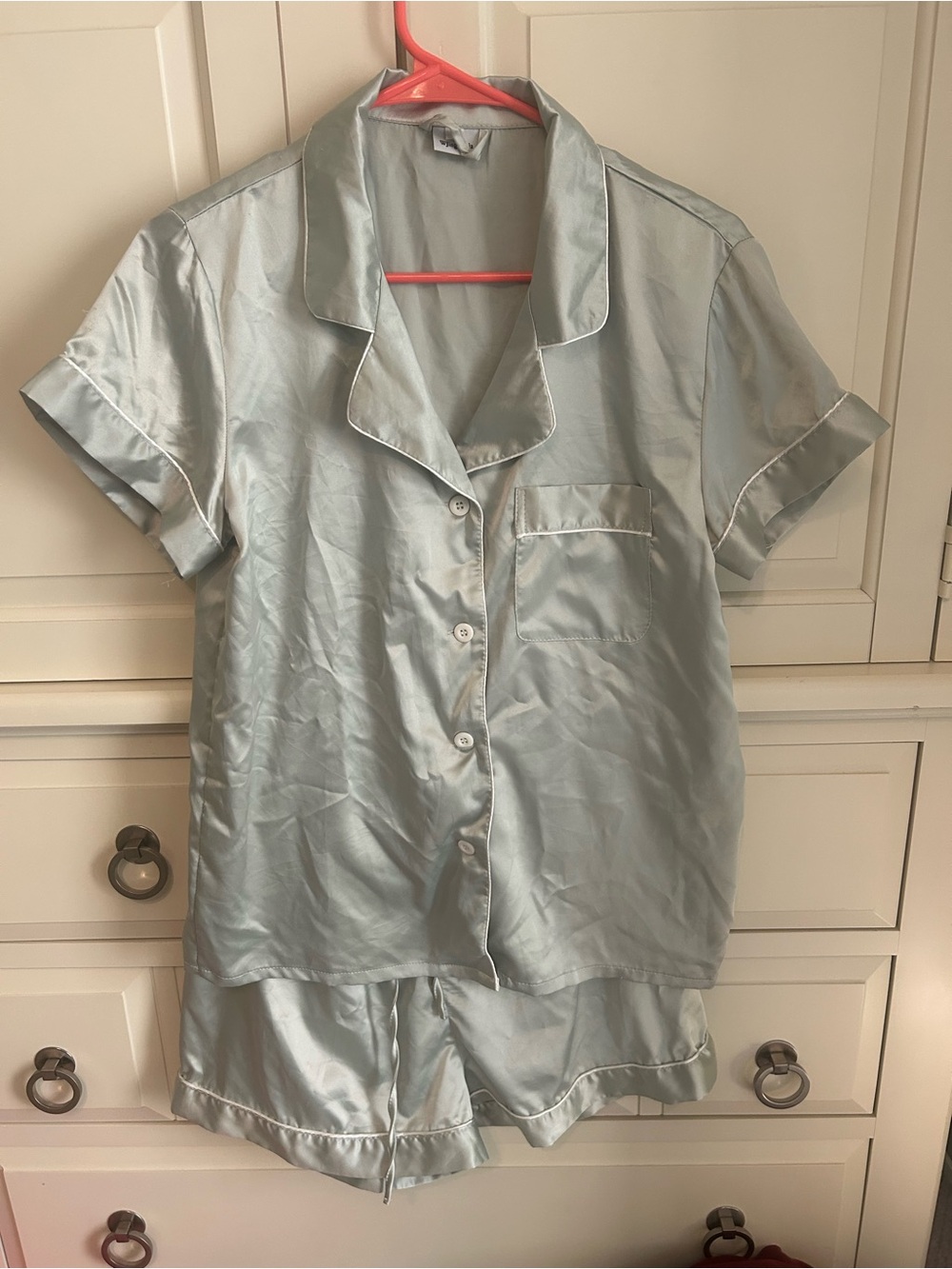 Satin Short Sleeve Pajama Set - Light Sage